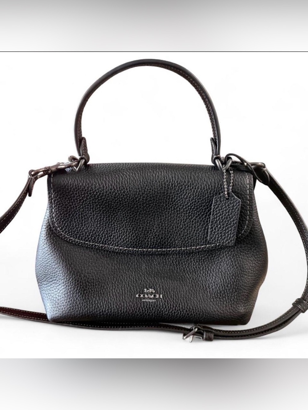 Coach Black Pebbled Leather Top-Handle Satchel with Crossbody Strap